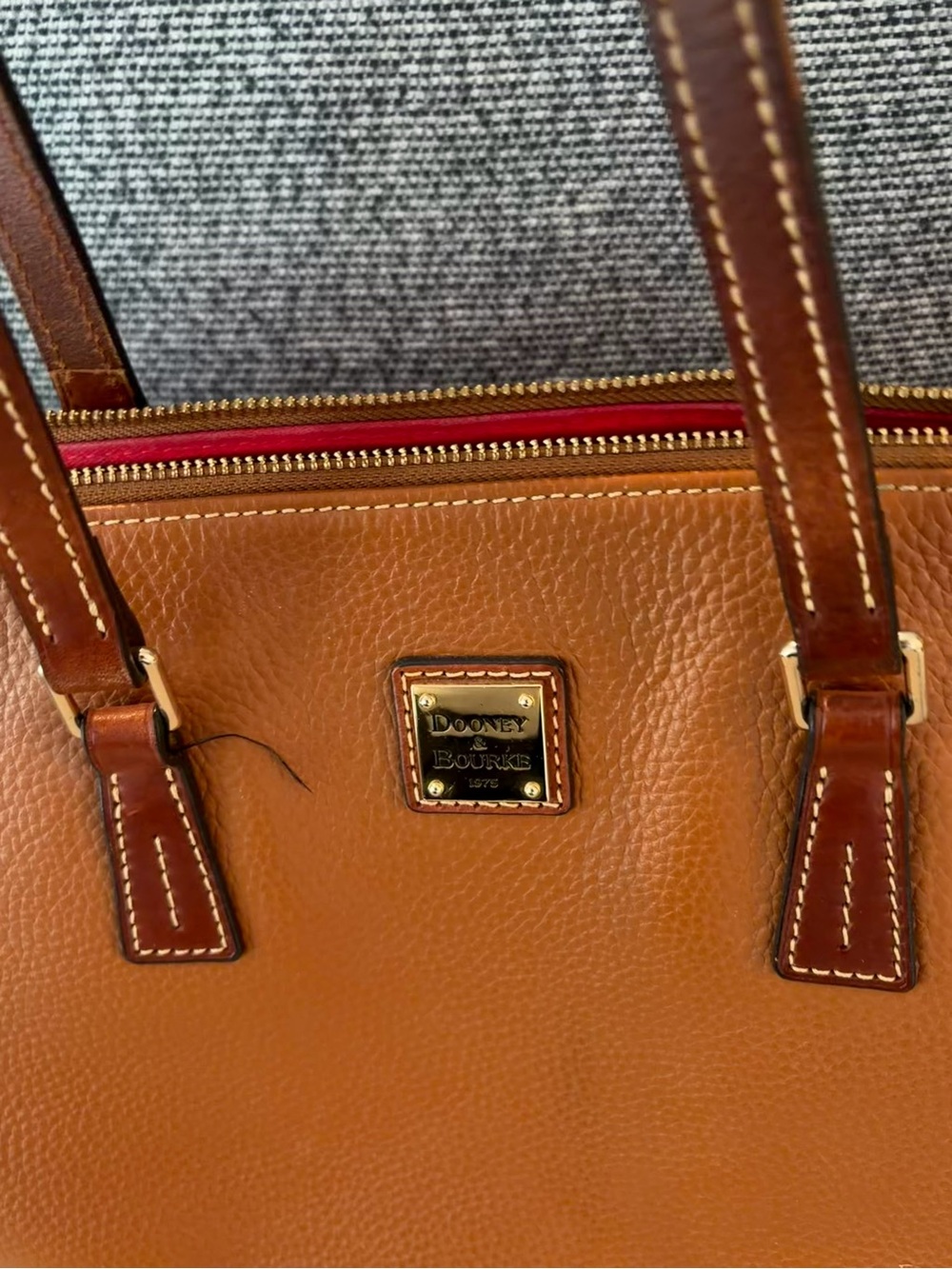Dooney & Bourke Cognac Pebble Leather Tote with Dark Trim - Picture 4 of 4